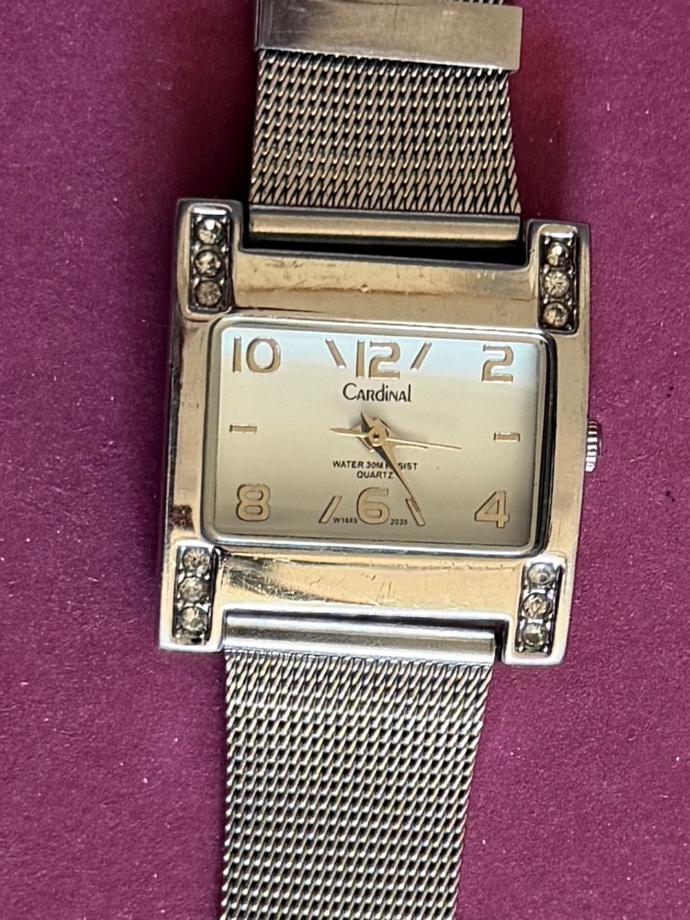 Cardinal Women’s Silver Mesh Bracelet Watch with Crystal Accents